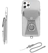 YUNCE Cell Phone Card Holder,Card Holder for Back of Cell Phone with Ring Grip Stand,Adhesive Sti...