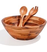 Dynamic-top 12.6" Acacia Wooden Salad Bowl Set with Serving Utensils, Large Salad Serving Bowl wi...