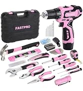 FASTPRO 160-Piece Pink Tool Set with 12V Cordless Lithium-ion Drill Driver, Lady's Home Repairing...