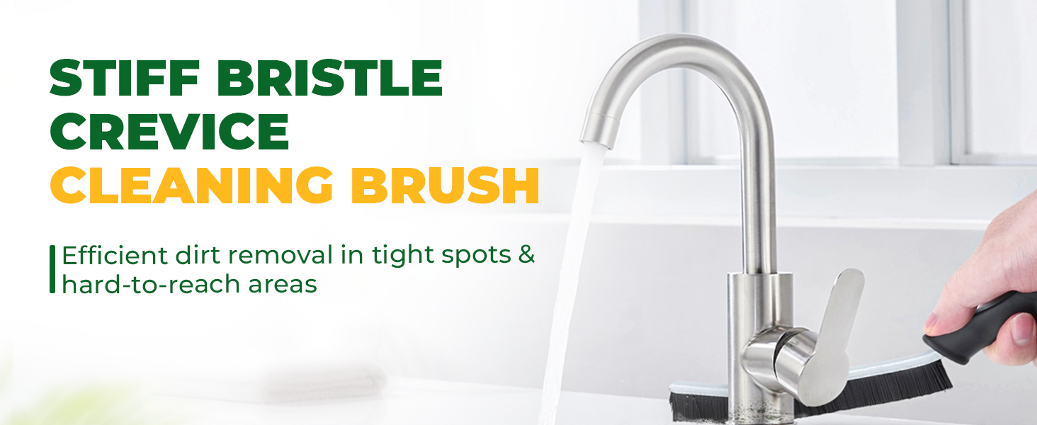 Stiff bristle crevice cleaning brush easily cleans tight spots