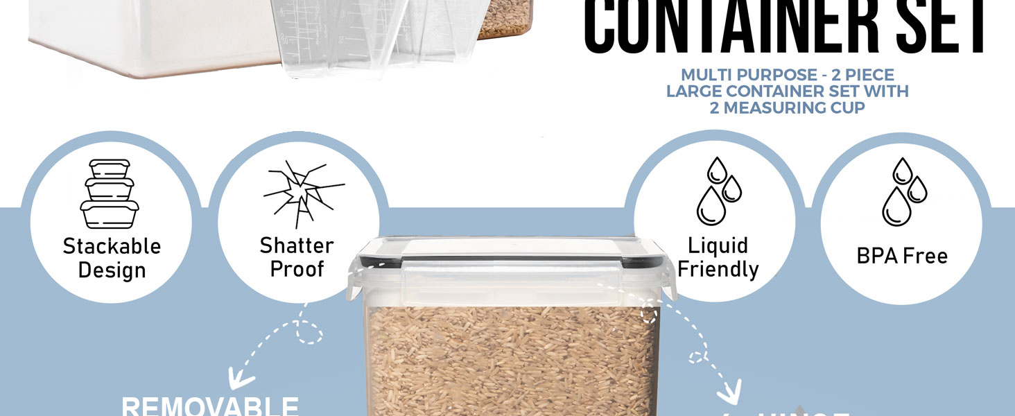 Airtight kitchen containers storage set, canisters for the kitchen, rice container 25 lbs