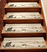 Bald Eagle Grip Stair Stair Treads for Wooden Steps, Bears Walking in Forest Pattern, 15 pcs