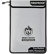 Upgraded Two Pockets Fireproof Document Bag (2000?), andyer 15”x 11”Waterproof Fireproof Money Ba...