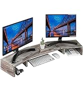 J JACKCUBE DESIGN Rustic Wood Dual Monitor Stand with Adjustable Angle Riser 2 Monitors Office De...