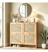 Nicetree Shoe Cabinet Storage for Entryway, 4-Flip Drawer Narrow Shoe Rack, Organic Modern Rattan...