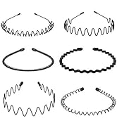 6PCS Metal Hair Bands, Spring Wavy Hair Hoop Unisex Black Wavy Headband Slicked Back Headband Non...