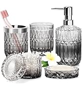 Bathroom Accessories Set of 5,Clear Glass Bathroom Soap Dispenser Set,with Soap Dispenser, Soap D...