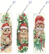 Tontut 3 Piece Bookmark Diamond Art Painting Kit, Christmas Cat DIY Diamond Handmade Art Bookmark...