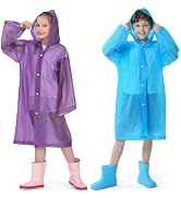 Opret 2 Pack Raincoats for Kids, Reusable Rain Ponchos with Hood and Sleeves Waterproof Rain Coat...