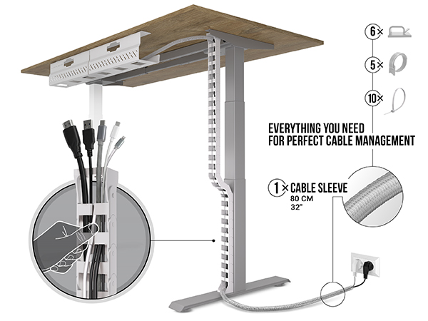 vertebrae cable management under desk white