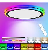 BLNAN RGB Led Flush Mount Ceiling Light with Remote Control, 13Inch 24W 2400LM 3000K-6500K Dimmab...