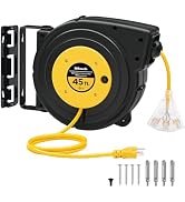 WILAWELS Retractable Extension Cord Reel, 45 FT Heavy Duty Power Cord, 12AWG/3C SJTOW, 3 Grounded...
