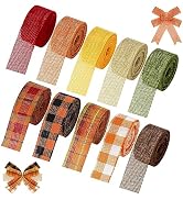 Whaline 10 Rolls 50 Yard Fall Plaid Burlap Ribbon 1 Inch Decorative Wrapping Ribbon for Autumn Th...