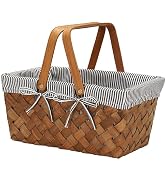 Woodchip Picnic Basket with Handle, Hand Woven Easter Eggs and Candy Basket, Bath and Kids Toy Wi...