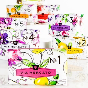 Via Mercato Collection Bar Soaps available in 9 different fragrances.
