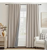 PONY DANCE Beige Linen Blackout Curtains 84 Inch Long for Bedroom Living Room, Cream Back Tab/Rod...