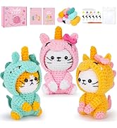 Crochet Kit for Beginners - 3 PCS Unicorn Cat Crochet Kits with Step-by-Step Video Tutorials, Beg...