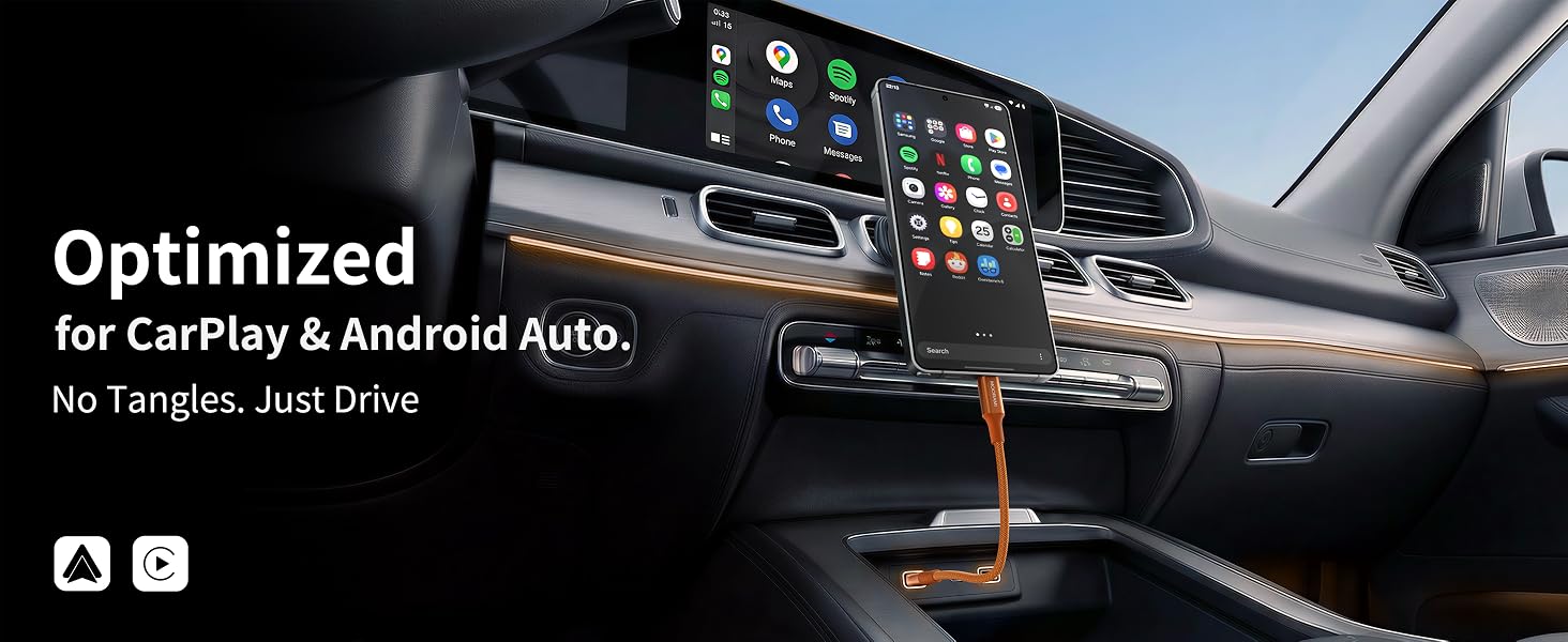 Optimized for CarPlay & Android Auto.No Tangles. Just Drive