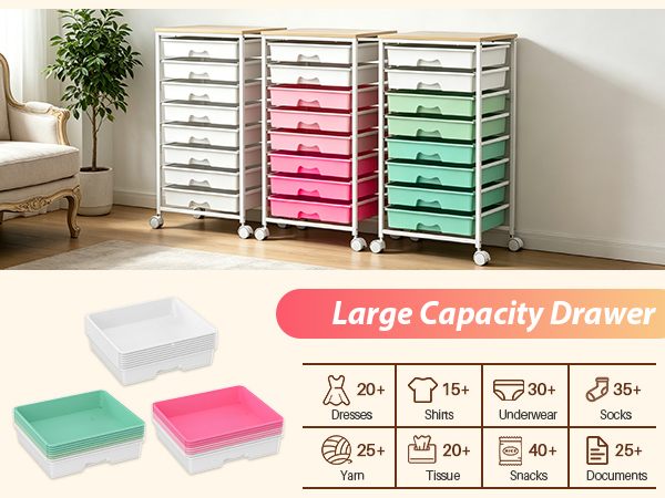 Goovilla rolling utility cart, large capacity drawers, sort clothing, stationery and docs neatly