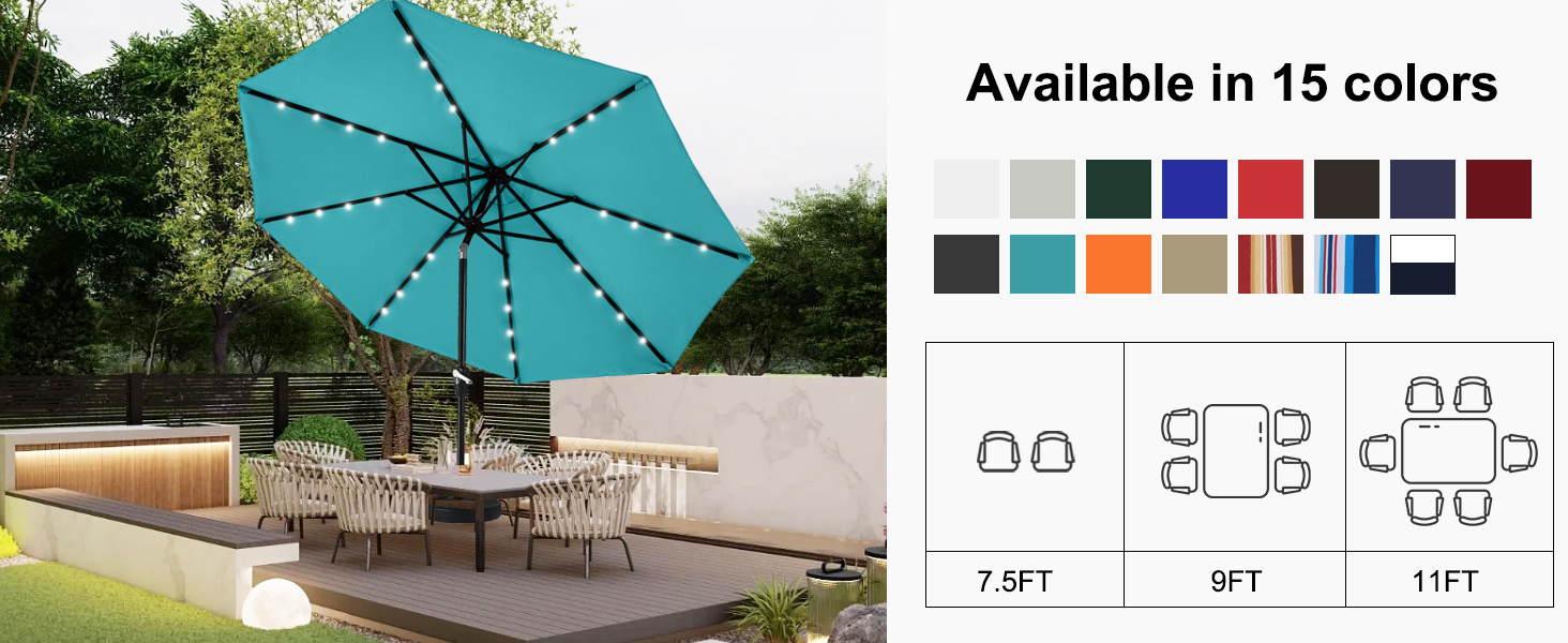 Turquoise Durable Solar Led Patio Umbrellas