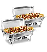 SUPER DEAL 8 Qt Stainless Steel 2 Pack Full Size Chafer Dish w/Water Pan, Food Pan, Fuel Holder a...