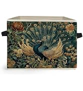 Ghoaoivo Peacock Floral Storage Box Bins, Vintage Cottagecore Wildflower Peacock Collapsible Stor...