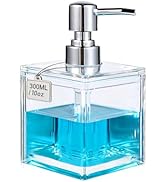 LGURT 300ml Square Clear Acrylic Soap Dispenser with Pump, Compact Refillable Bathroom Hand Soap ...