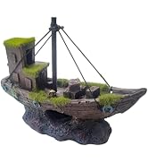 kathson Betta Fish Tank Shipwreck,Aquarium Sunken Ship Decorations Resin Sunken Boat with Cave Hi...