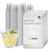 JSQBSECL 240 Pack 9 Oz Silver Glitter Plastic Cups,Disposable Silver Cups, Party Cups for Wedding...