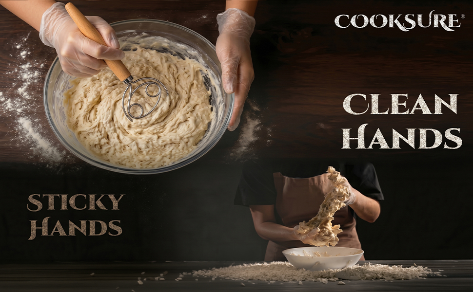 Danish dough whisk with wooden handle and stainless steel coil for mixing sourdough and bread dough