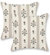 DAFENA Brown Grey Pillow Covers 18x18 Inch 2 Pcs Gray Block Print Striped Vintage Floral Decor Th...