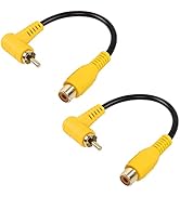 SinLoon Short RCA Cable, 2-Pack 90 Degree RCA Male to Female Stereo Audio Cable, Gold-Plated Comp...