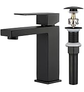 KES Black Bathroom Faucet & Bathroom Sink Drain Without Overflow, Single Handle Type Faucet with ...