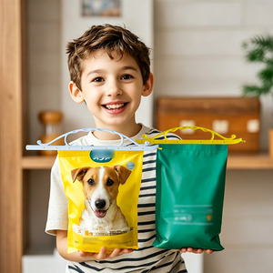 Boy carrying two sealed snack bags with bag sealing clips