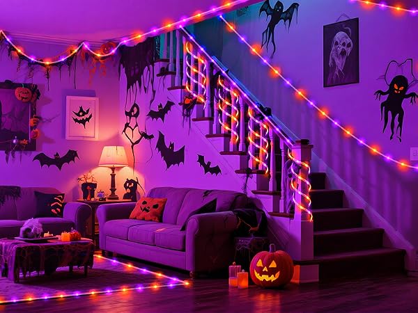 rope lights for outside rube lights Halloween purple orange lights outdoor string lights indoor