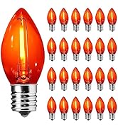 25 Pack C7 LED Clear Orange Replacement Bulbs for String Lights Outdoor, E12 Screw Base, 0.6W Nig...