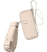 ESUFEIR Mini Travel Sun Umbrella for Purse With Case,Small Compact UV Umbrella for Sun and Rain,L...