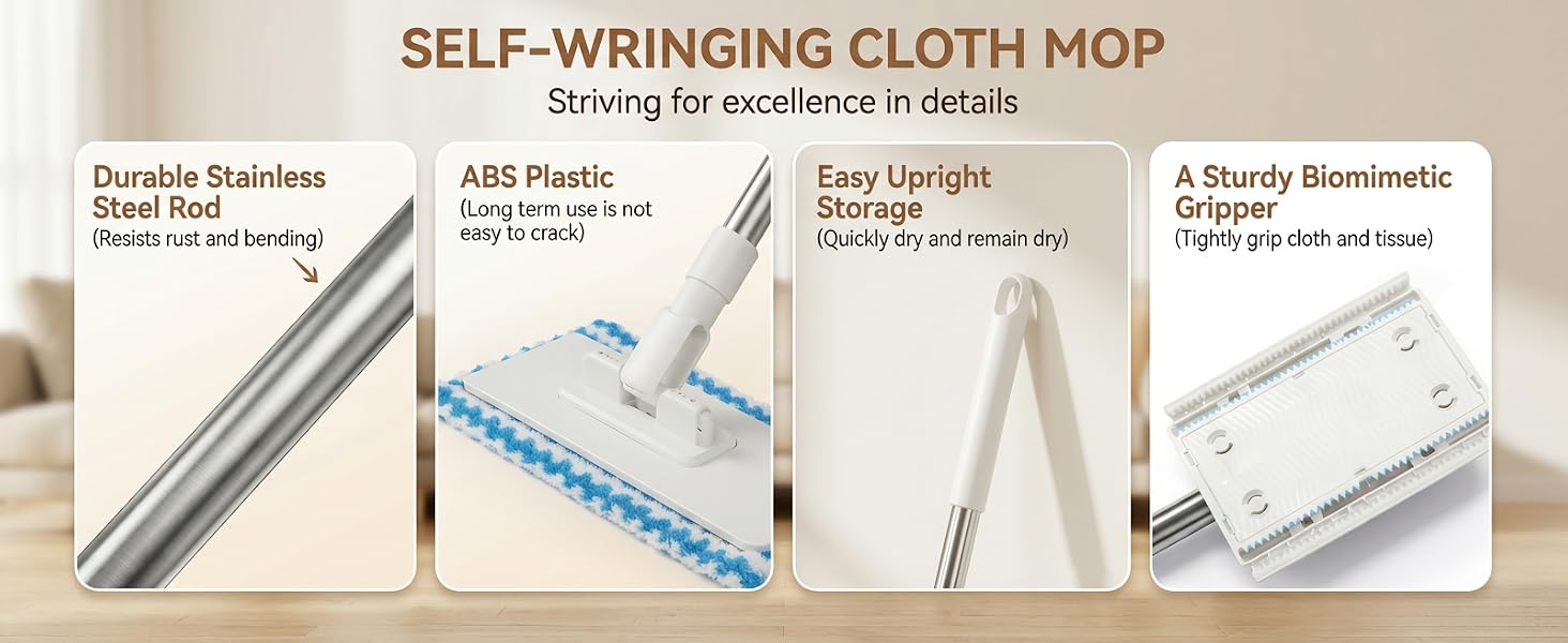 Snap Grip Mini Mop, Zero Touch Cloth Changing Mop with Automatic Push Pull Handle