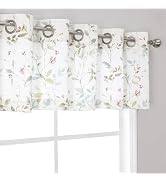 OWENIE Floral Valances for Windows, Linen Blend Textured Light Filtering Printed Leaf Pattern Gro...