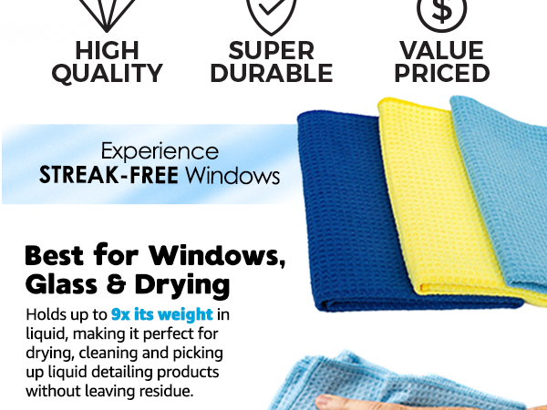 The Standard Waffle Weave, a versitile towel made for cleaning windows and glass.