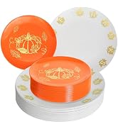ISFANGCO 60 PCS Plastic Thanksgiving Plates Set for 30 Guests,Heavy Duty Plastic Party Disposable...