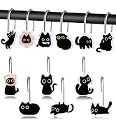 MALLMALL6 12Pcs Black Cat Shower Curtain Hooks Metal Rustproof Funny Decorative Pendants with Pin...