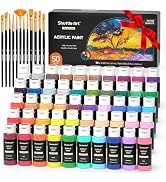 Shuttle Art Acrylic Paint, 50 Colors Acrylic Paint Set, 2oz/60ml Bottles, Rich Pigments, Water Pr...