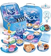 iAOVUEBY Tea Party Set for Little Girls, 49PCS Princess Tea Time Toys Including Teaset Dessert Ca...