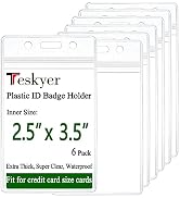 Teskyer 6 Pack Extra Thick Plastic ID Card Badge Holder, Vertical Clear Name Card Badge Holder wi...