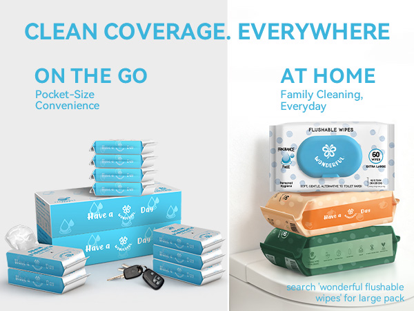 Wonderful Flushable Wipes, Mini Travel Pack, Fragrance Free