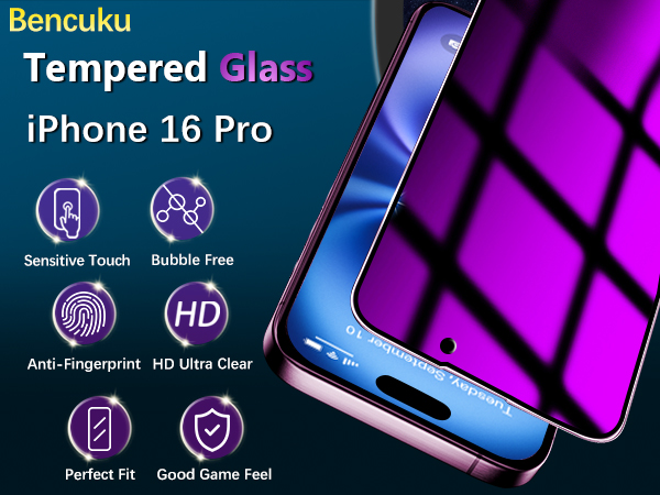 purple iphone 16 pro privacy screen protector