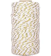 jijAcraft 328Feet Twine String, 2mm White Christmas Twine String with Gold Wire, Cotton Baker Twi...