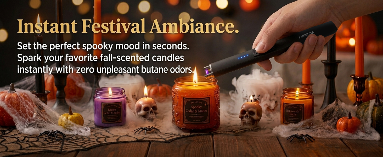 Electric candle lighter lighting Halloween scented candle for spooky festive ambiance