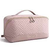 BAGSMART Travel Makeup Bag - Water-Resistant Portable Cosmetic Pouch, Flat Open Organizer for Toi...
